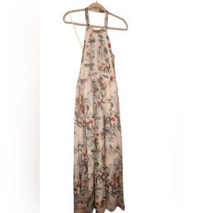 Boston Proper backless lined cream tiered floral maxi dress XS